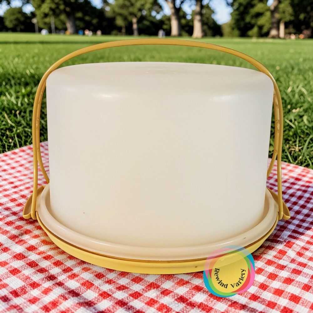 Vintage Tupperware Round Cake Carrier Harvest Yellow 12" - Picture 16 of 16